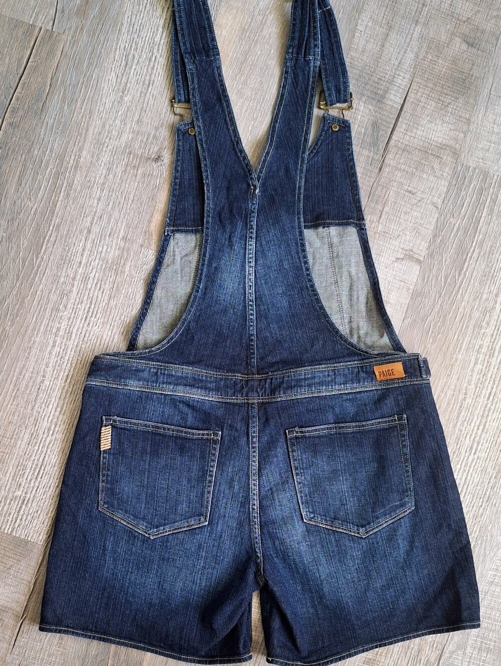 PAIGE Dark Wash Denim Overall Shorts - Picture 2 of 4